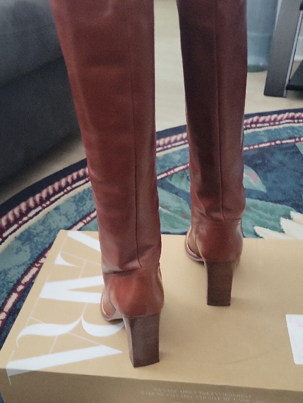 Zara Tall Leather Knee-High Boots in Chestnut Red-Brown - Picture 2 of 5
